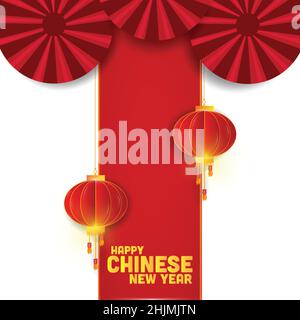 Chinese new year backgrounds. Traditional Red hanging lantern, scroll on red background with ornament. greeting cards, headers, website. Vector illust Stock Vector