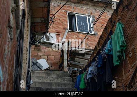 Poor district and slums with shacks in a densely populated area of ...
