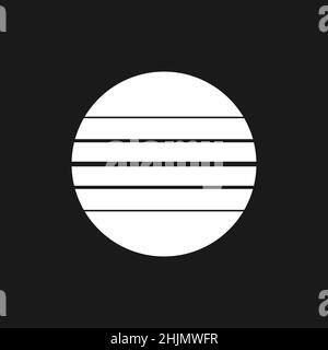 Retrowave black and white sun 1980s style. Synthwave sunset or sunrise. Retrowave circle design element with horizontal stripes for poster, cover Stock Vector