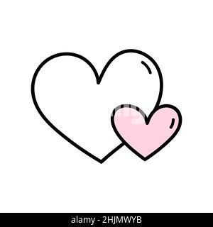 Cute two hearts isolated on white background. Vector hand-drawn illustration in doodle style. Perfect for Valentines day designs, cards, decorations. Stock Vector