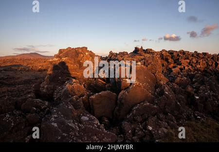 Rugged ancient lava fields in Iceland near the town of Grindavik on the Reykjanes peninsula Stock Photo