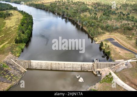 Aerial of Kirar Weir on the Burnett River at Eidsvold Queensland ...