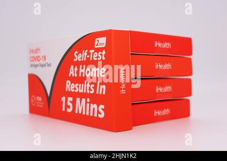 Several iHealth Covid-19 home antigen rapid test kits. Self test at home results in 15 minutes - California, USA - 2022 Stock Photo