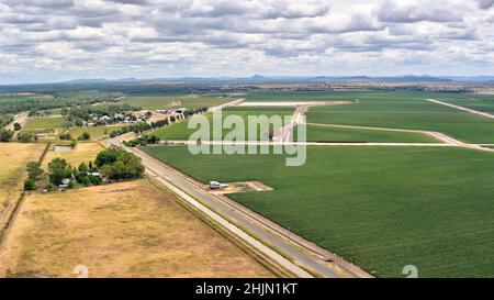 Aerial of cotton farms irrigated with water from the Dawson River near Theodore Queensland Australia Stock Photo