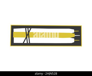 Vector isolated flat hand drawn Christmas illustration. Black gift box with white and yellow candles. Simplified minimalistic shapes of tapers, Scandi Stock Vector