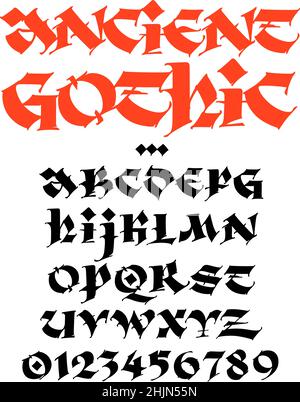 Gothic. Vector. Numbers. Medieval latin black letters on a white background. Calligraphy and lettering. Graphic elements for corporate identity. Ancie Stock Vector