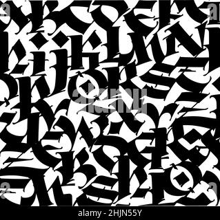Pattern, ornament in the Gothic style. Vector. Alphabet. Medieval latin black letters on a white background. Calligraphy and lettering. Design for fab Stock Vector