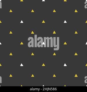 Vector seamless pattern with flat elements for Christmas design on wrapping paper and textile. Yellow (golden) and white hand drawn triangles are on g Stock Vector