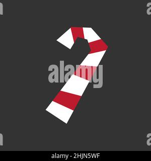 Vector flat illustration with simplified image of Candy cane, geometric shape. Black background.  Icon for decoration New Year and Christmas cards tem Stock Vector