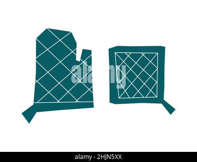 Vector flat illustration with simplified image of potholder mitten and oven-glove. White background Stock Vector