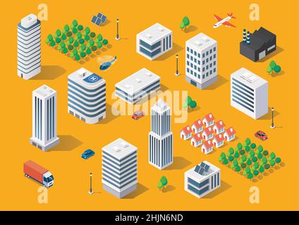 Isometric building cityscape in flat style. Vector illustration Stock Vector