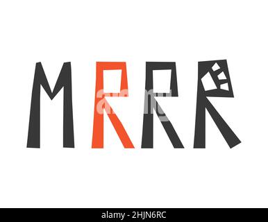 Vector isolated on white background hand drawn text - Mrrr in black and orange colors. Flat geometric letters. Template to design banners and gift car Stock Vector