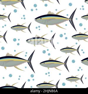 Pattern with tuna fish, color vector illustration. Stock Vector