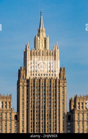 Russia. Moscow. Fragment of the facade of the building of the Ministry of Foreign Affairs on a sunny day Stock Photo