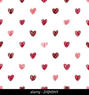 Seamless pattern with hand-drawn hearts. Black and white sketchy background for wrapping paper, fabrics, wallpapers, postcards and more. Stock Vector