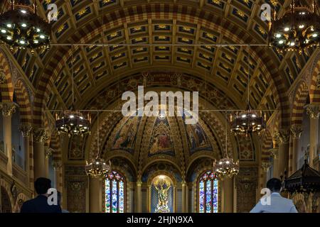 Bangkok, Thailand - Feb 2, 2020 : The Interior Architecture Of The Assumption Cathedral Bangkok or Assumption Cathedral. The Roman Catholic Church of Stock Photo