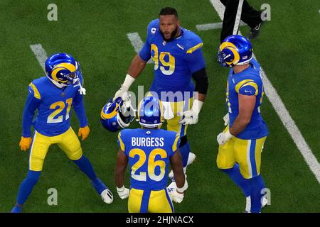 Inglewood, United States. 31st Jan, 2022. Los Angeles Rams' Aaron Donald (99) rejoices with his teammates after beating the San Francisco 49ers during the NFC Championship game at SoFi Stadium in Inglewood, California on Sunday, January 30, 2022. Photo by Jon SooHoo/UPI Credit: UPI/Alamy Live News