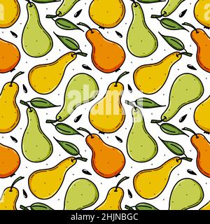 Seamless pattern with yellow and green pear. Fruit background. Vector print for fabric and wallpaper on white background Stock Vector