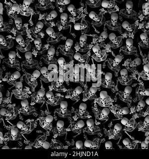 Skeleton Halloween horror background - 3D illustration of dead zombie horde from above Stock Photo