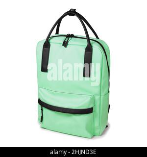 Modern women's backpack in light green color isolated on a white background Stock Photo
