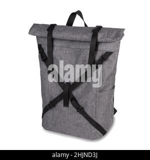 Durable everyday gray backpack isolated on white background Stock Photo