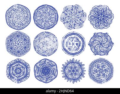 Set of abstract hand-drawn mandalas in boho style. vector illustration Stock Vector