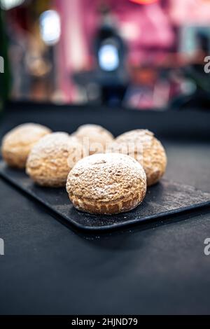 Appetizing Shu cakes on a blurred background. Stock Photo