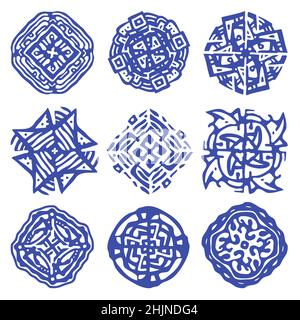 Set of abstract hand-drawn mandalas in boho style. vector illustration Stock Vector