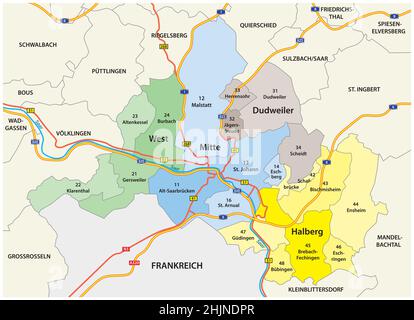 administrative vector map of the capital of Saarland, Saarbruecken Stock Vector