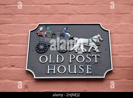 old post house sign on house wall, suffolk, england Stock Photo