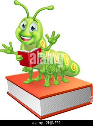 Bookworm Worm Caterpillar on Book Reading Stock Vector