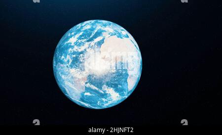 Abstract animation of beautiful Planet Earth rotation in space. Full revolution of the planet around its axis. Stock Photo
