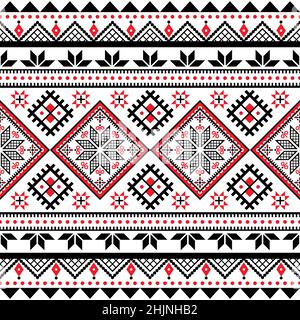 Ukrainian Pysanky vector seamless folk art pattern with geometric motif - Hutsul Easter eggs repetitive design in black and red Stock Vector