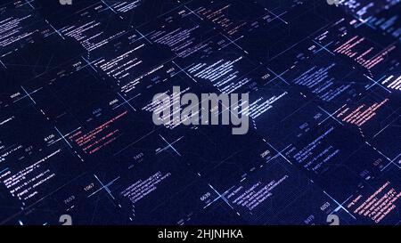 Multiple source codes on digital background. Animation. Program codes in cells of computer's digital table. Software with lot of changing data in code Stock Photo