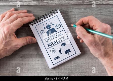 Virtual reality concept drawn on a notepad Stock Photo