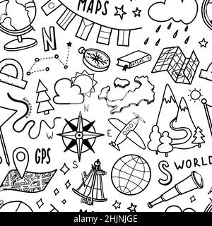 Geography and travel handwriting doodle icon or logo. School subject design. sign and symbol isolated on white background Stock Vector