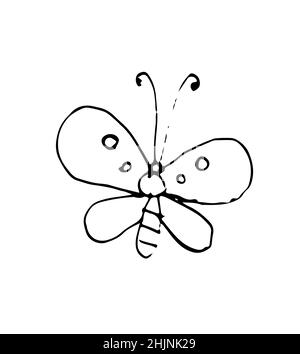 Butterfly Outline sketch. Funny comical insect. Hand drawing is isolated on a white background. Vector Stock Vector