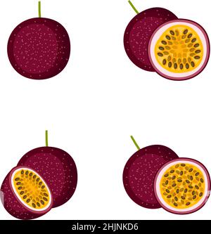 Passion fruit, whole fruit, half, vector illustration Stock Vector