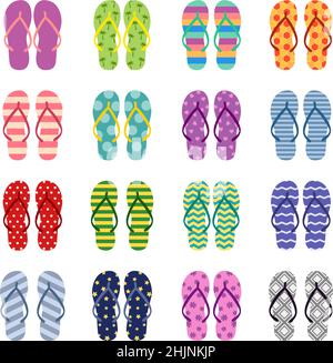 Set of bright colored flip flops, vector illustration Stock Vector