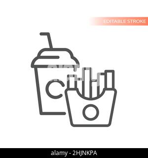 Soda and fries line vector icon. Fast food drink and chips outlined symbol. Stock Vector