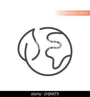 Planet Earth and leaf line vector icon. Eco friendly outlined symbol. Stock Vector