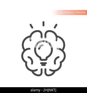 Brain and lightbulb line vector icon. Idea and creativity outlined symbol. Stock Vector