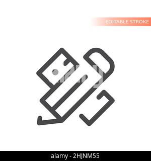 Ruler and pencil crossed vector icon. Outlined, editable stroke symbol. Stock Vector