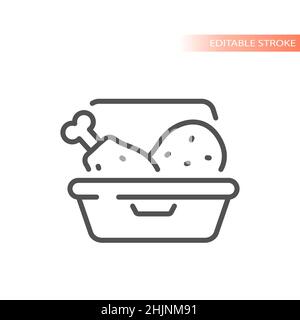 Takeaway meal line vector icon. Take away box with chicken legs outlined symbol. Stock Vector