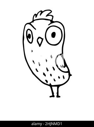 Funny bird in style of doodles. Fabulous cartoon character. Outline sketch. Hand drawing isolated on a white background. Vector Stock Vector