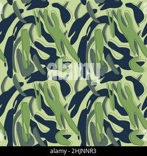 Camouflage pattern background seamless vector illustration. Modern clothing style masking camo repeat print outline doodle. Green blue navy pastel col Stock Vector