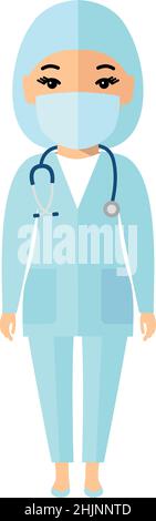 Flat medical illustration with physician in medical clothes with stethoscope. Stock Vector
