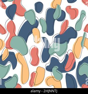 Camouflage pattern background seamless vector illustration. Modern clothing style masking camo repeat print. Blue red yellow on white colors in linear Stock Vector
