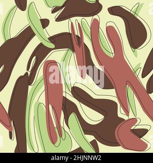 Camouflage pattern background seamless vector illustration. Modern clothing style masking camo repeat print outline. Green  brown red beige pastel col Stock Vector
