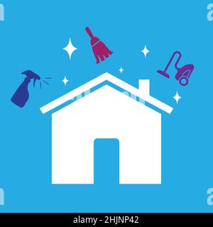 Creative home cleaning service logo. House cleaning service solution. Vector and illustration design. Stock Vector